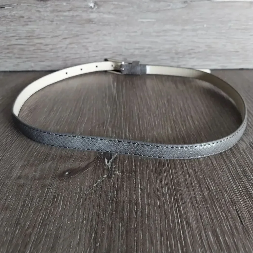 Gray Skinny Snake Print Belt 36